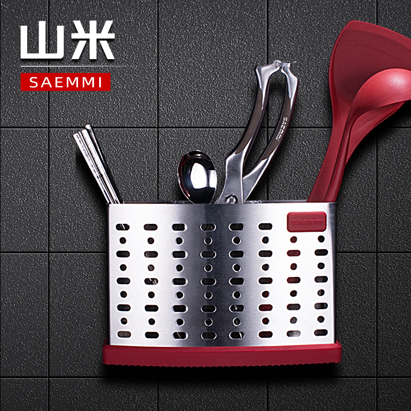 304不锈钢筷子筒筷笼多格挂式免打孔厨房家用筷勺收纳桶篓壁挂式