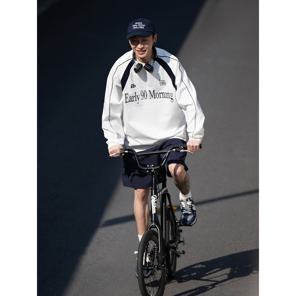 BELLKENIDEA300G重磅纯棉复古球衣潮流行拼接圆领长袖T恤男女潮