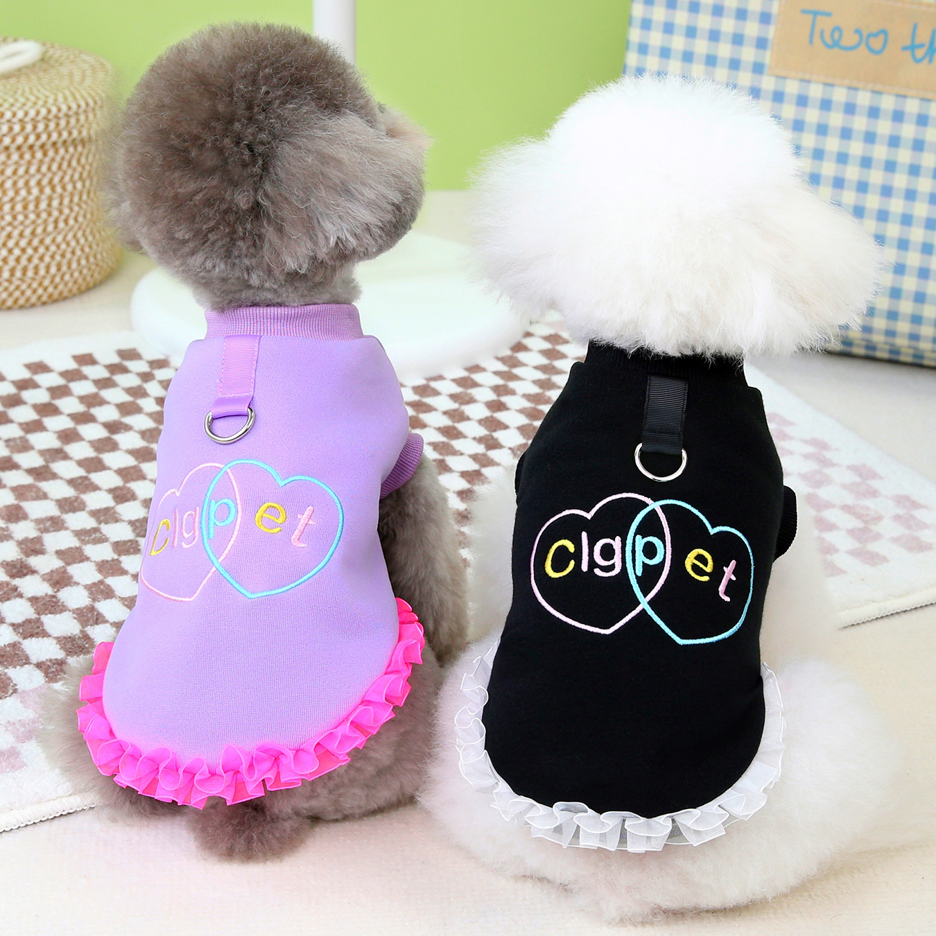 宠物狗狗衣服秋冬装韩版防掉毛比熊泰迪小型犬加绒保暖双心花卫衣