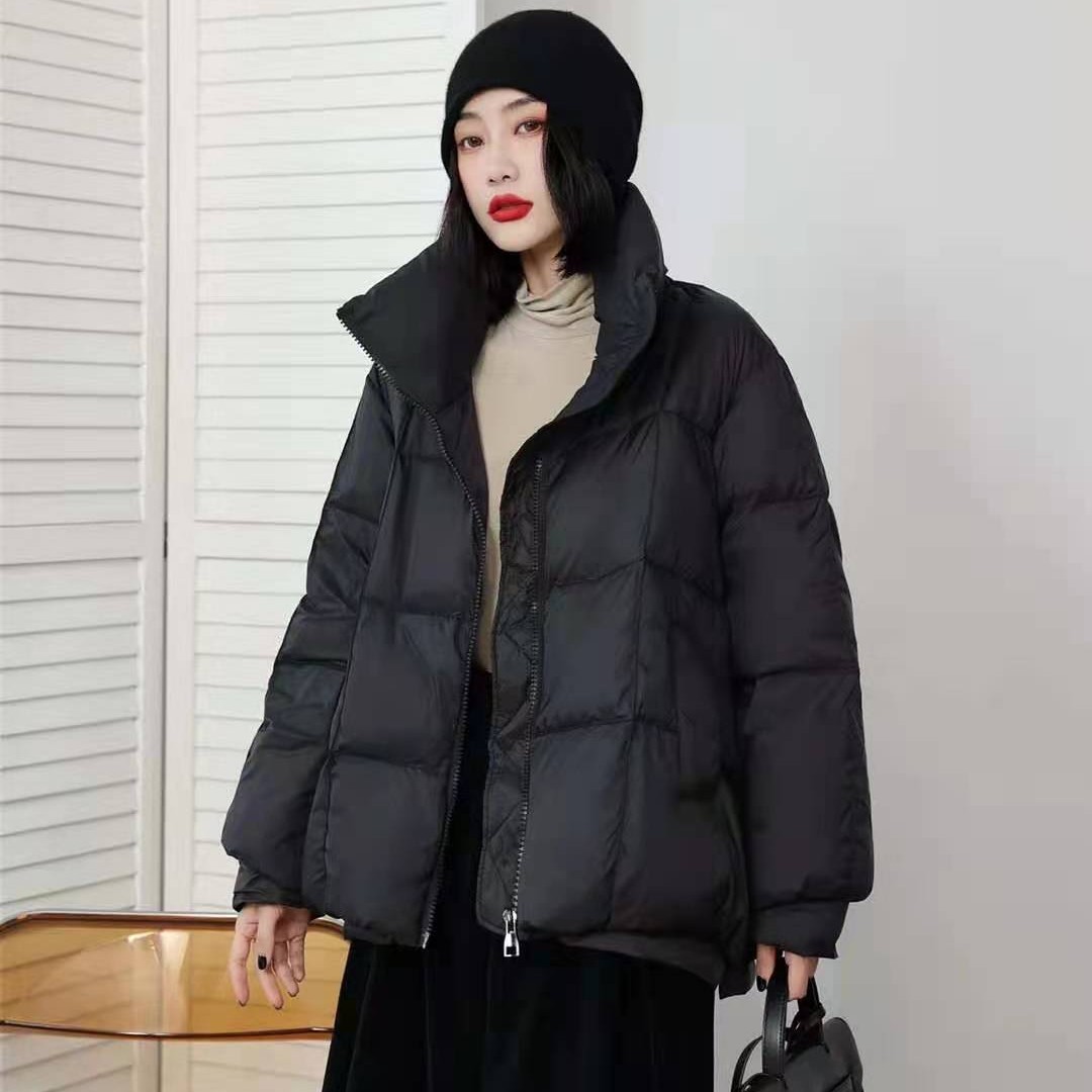 纪梵珂JFK加厚羽绒服新款文艺方格立领冬装AX
