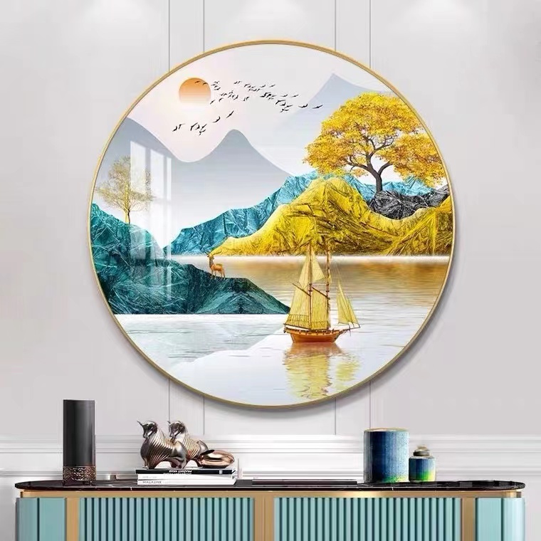 圆形画玄关餐厅客厅卧室【多款画面选择】晶瓷镶钻现代简约装饰画