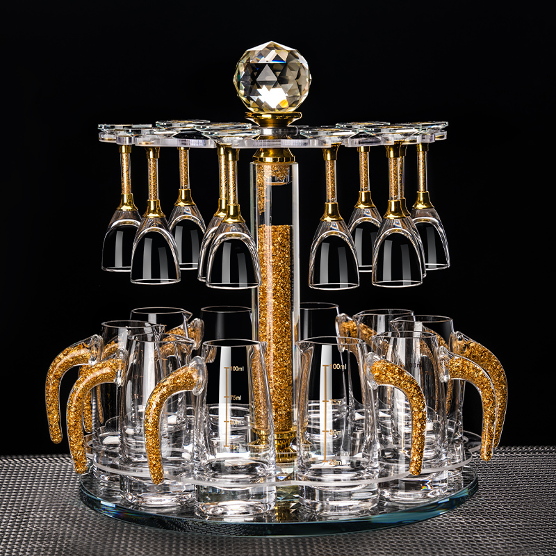 水晶玻璃白酒杯家用带刻度分酒器轻奢一口杯高脚盅酒具套装