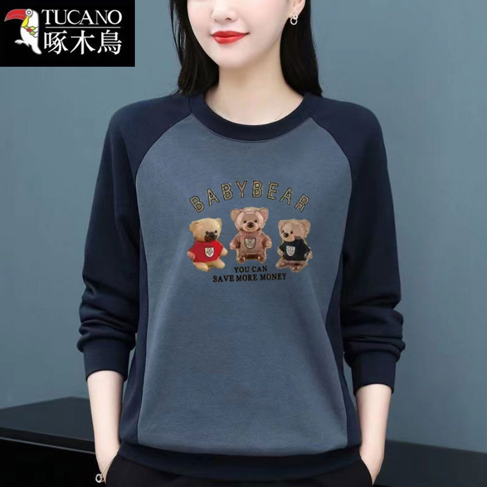 啄木鸟正品2025新款秋冬季卫衣宽松显瘦遮肚子印花百搭时尚上衣女