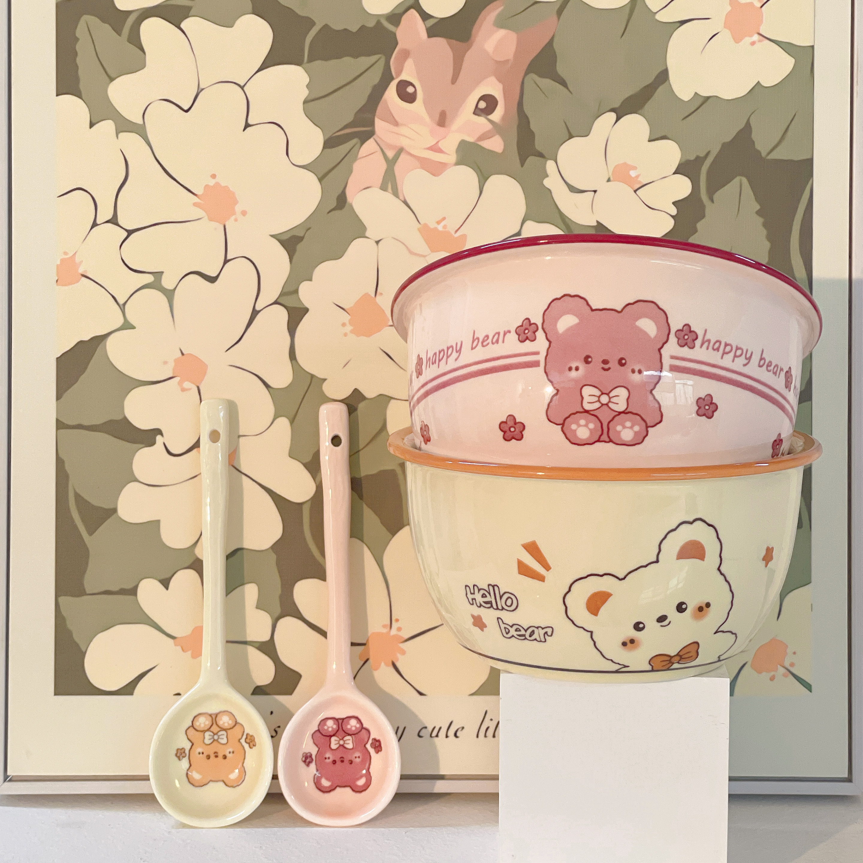 【萌小熊2面碗2勺】6英寸面碗汤碗釉下彩大容量辅食碗陶瓷学生宿舍