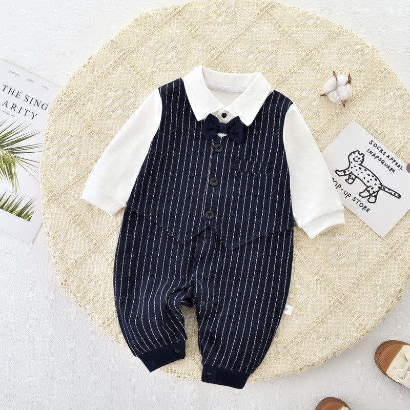 婴儿连体衣春装百天宴衣服男宝宝周岁礼服洋气外出英伦绅士小西装