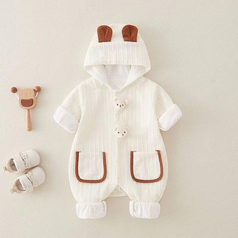 婴儿连体衣男女宝宝可爱双层哈衣外套爬服新生儿洋气衣服春秋外出