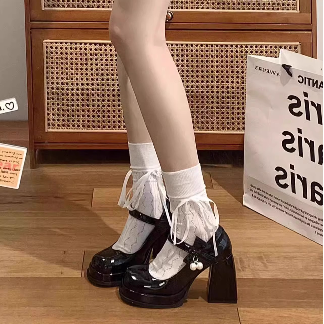 远森 玛丽珍2025新款秋冬粗跟小个子黑色洛丽塔百搭厚底小皮鞋女