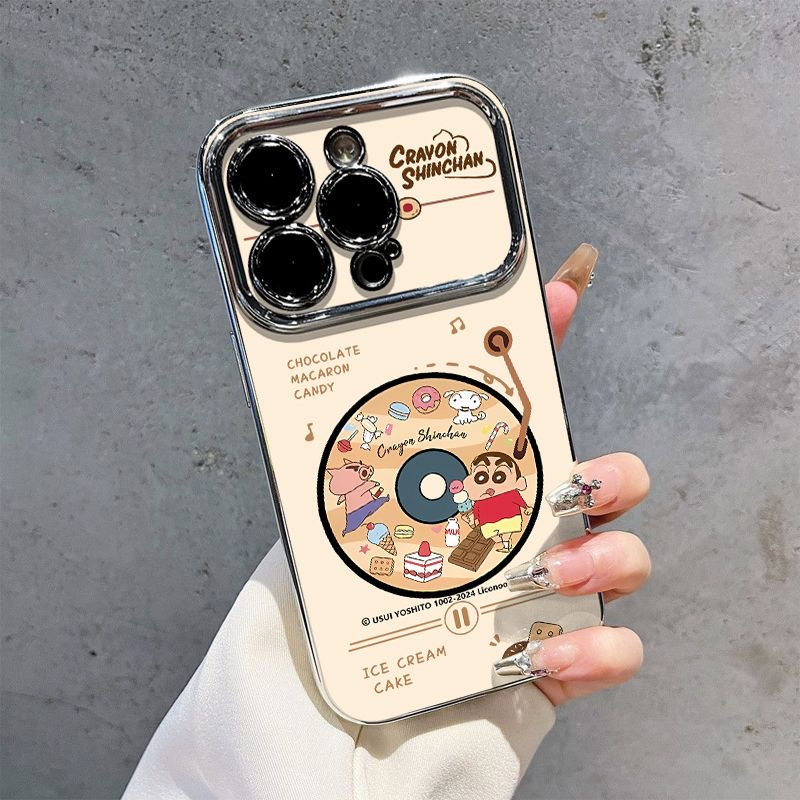 个性唱片小新适用苹果13卡通手机壳14promax创意iPhone15网红趣味