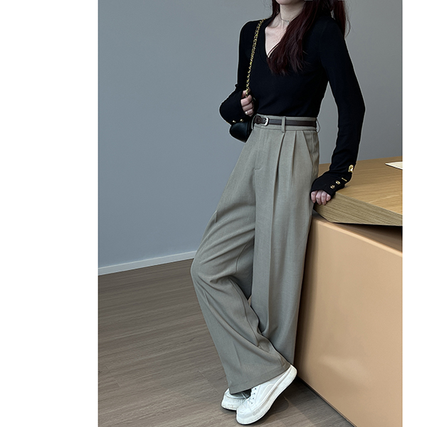 高腰直筒西装裤女春季2024年百搭宽松显瘦休闲裤垂感阔腿裤拖地裤