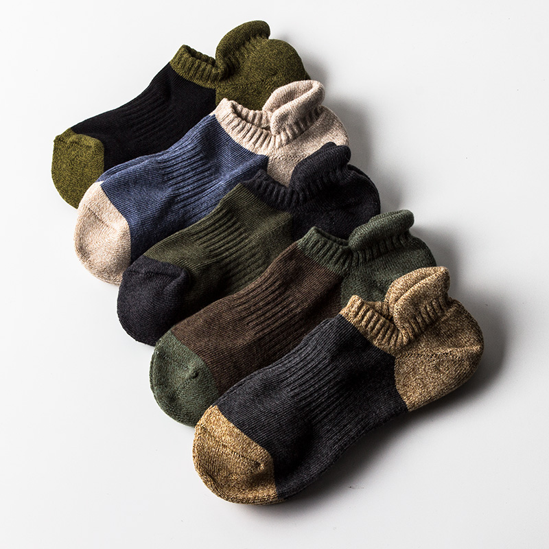 袜子男士纯棉短袜秋冬季毛圈保暖加厚加绒吸汗防臭毛巾底短筒船袜