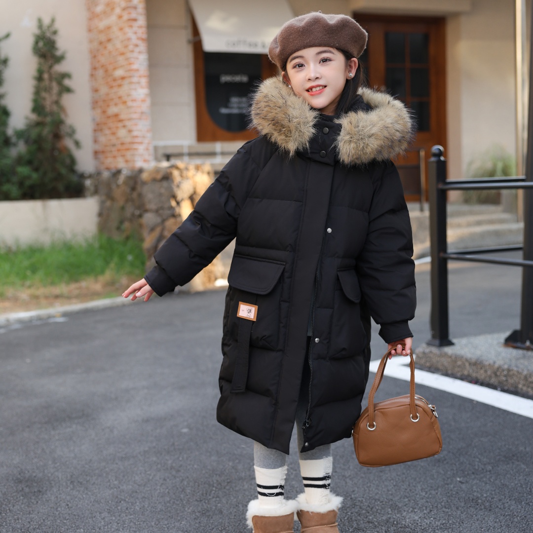 新款洋气儿童加厚大毛领中大童长款过膝保暖时尚冬装外套潮流女童