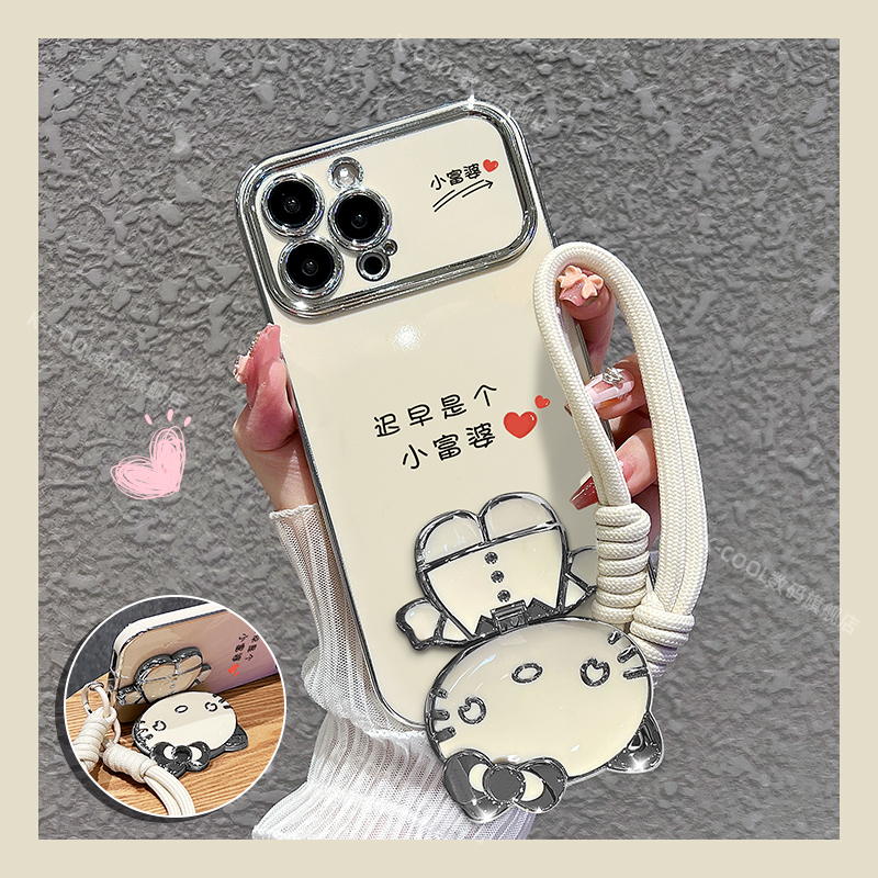 【苹果/华为/oppo/vivo/小米】小富婆猫咪补妆镜支架手机壳女款适用