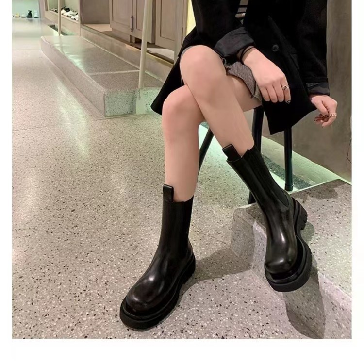 网红切尔西烟管靴中筒厚底马丁靴0818