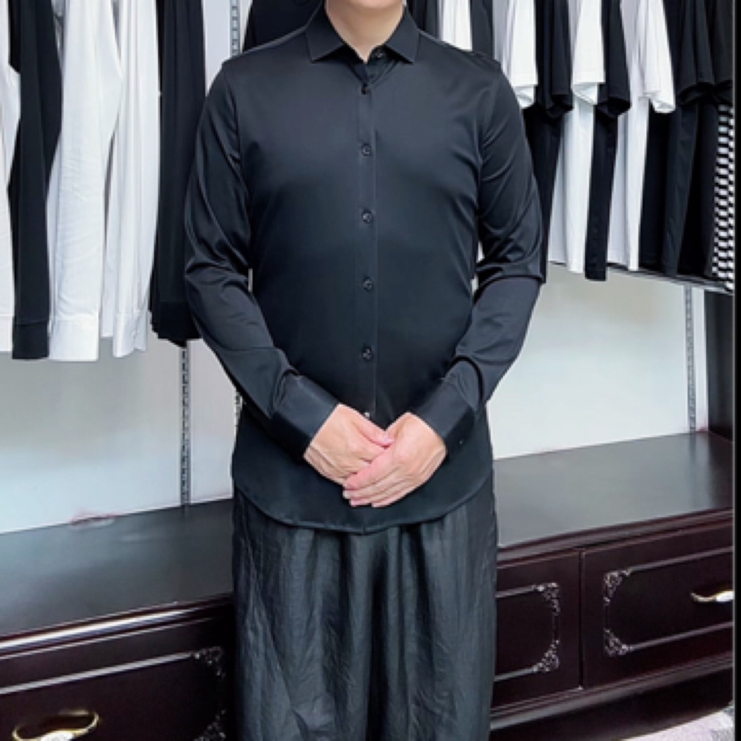 JINXIABA/金下巴180克120支四面弹男士时尚纯色轻奢百搭针织衬衫