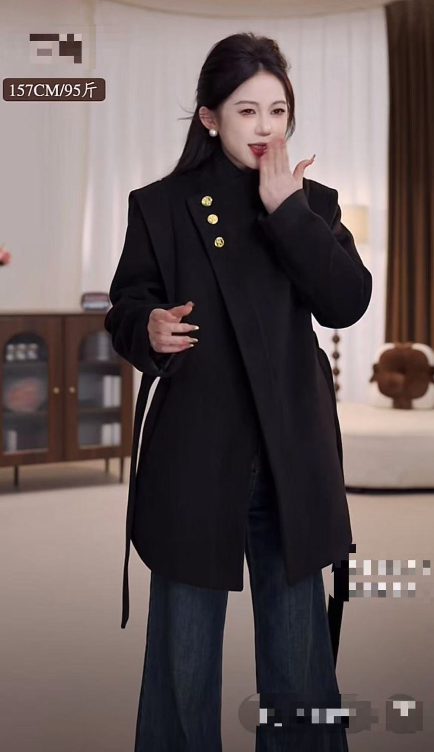 中长款黑色夹棉毛呢外套2025冬新款时尚气质百搭高级感宽松呢大衣