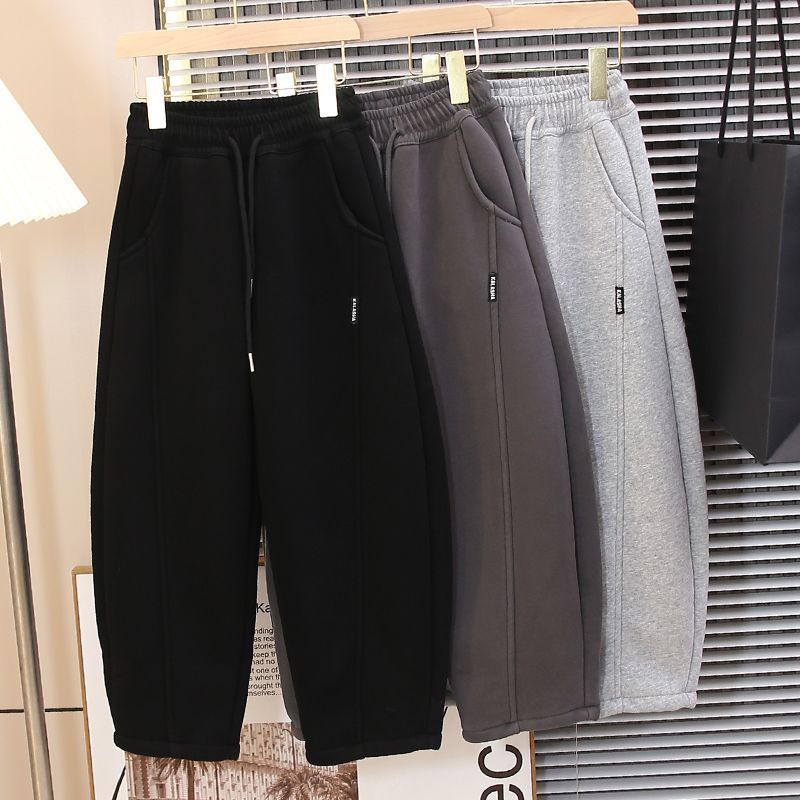 男童弯刀裤子宽松一体绒卫裤中大童冬款香蕉裤宝宝加绒运动裤子潮