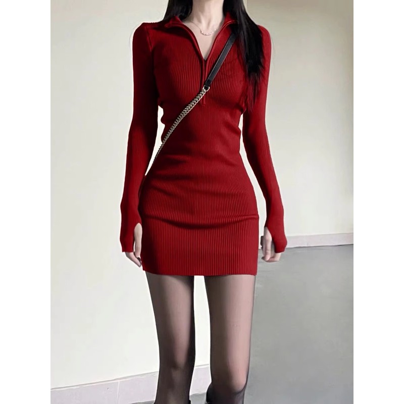 包臀短裙加绒加厚内搭针织连衣裙2025秋冬季气质修身性感穿搭法式