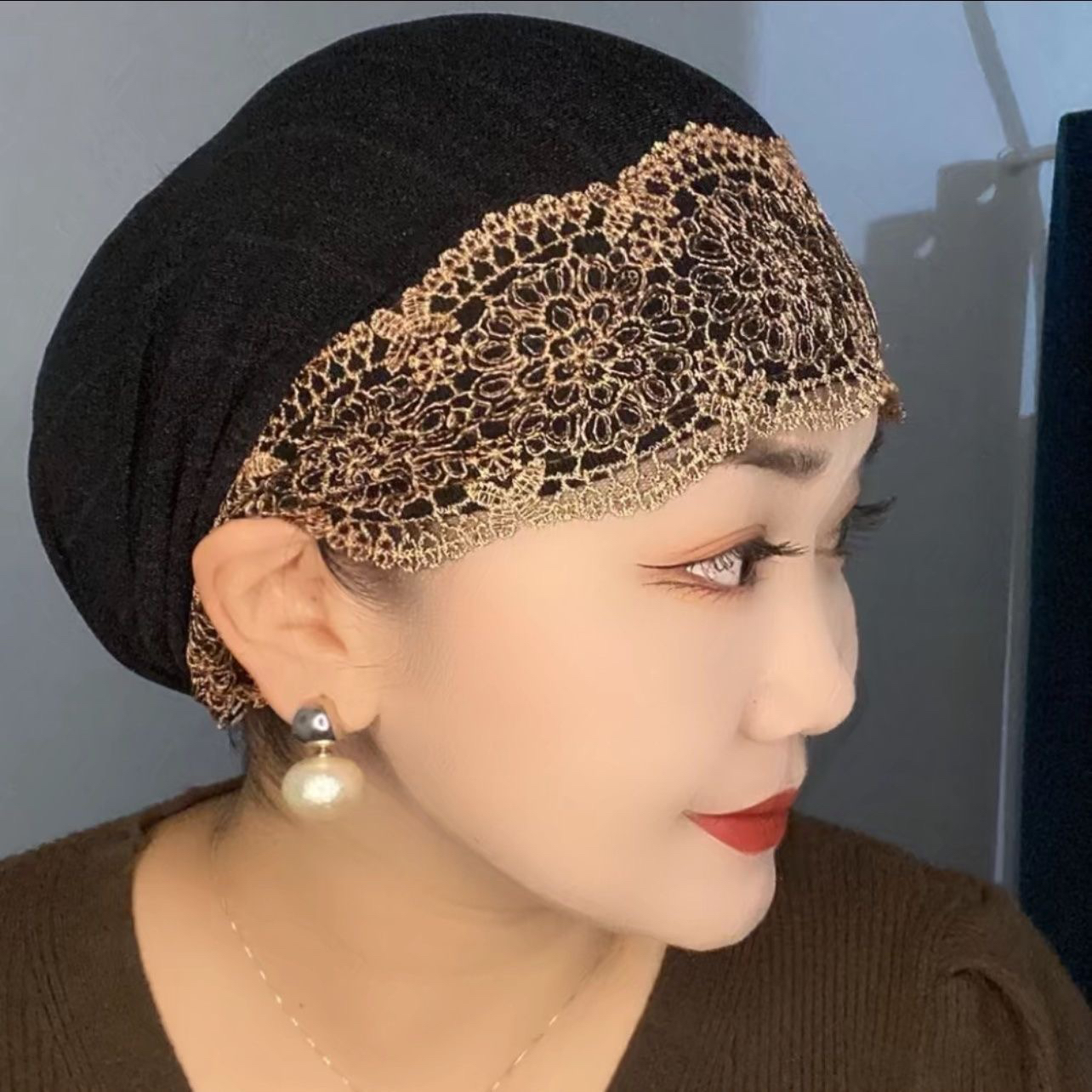 女民族风四季通用帽子女士回族帽包头帽薄款女士宽边金丝妈妈款