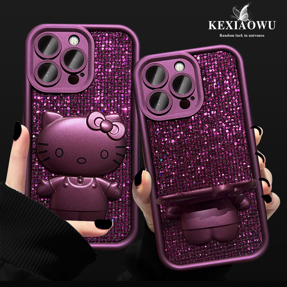 适用于【OPPO系列】天眼阶梯闪紫片KT镜子支架手机壳