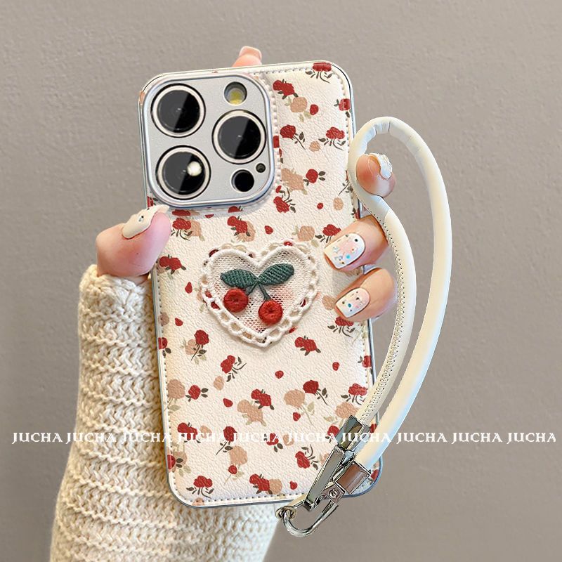 适用玫瑰碎花苹果17pro手机壳带挂绳小众iphone17promax新款17超