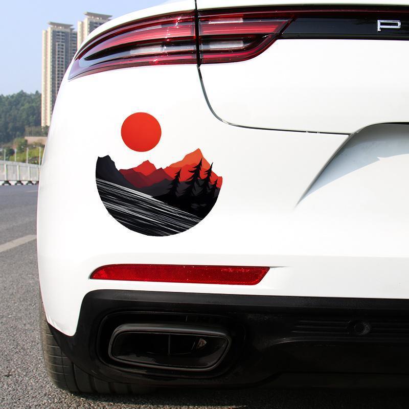 汽车贴纸车内蒸汽波落日图案夕阳车窗贴防水反光电动车摩托车贴