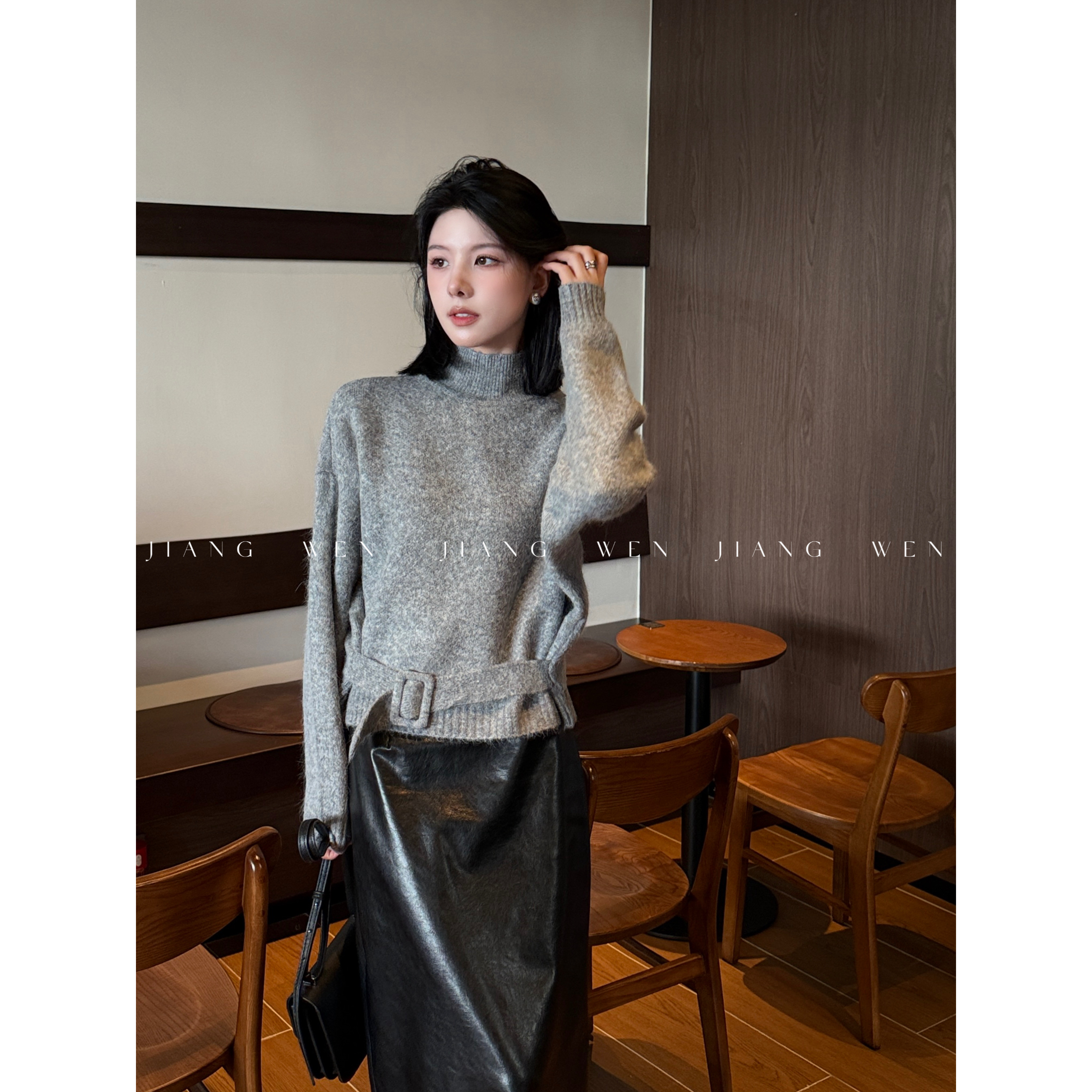 【贝卡】高智感高领松弛知性收腰毛衣