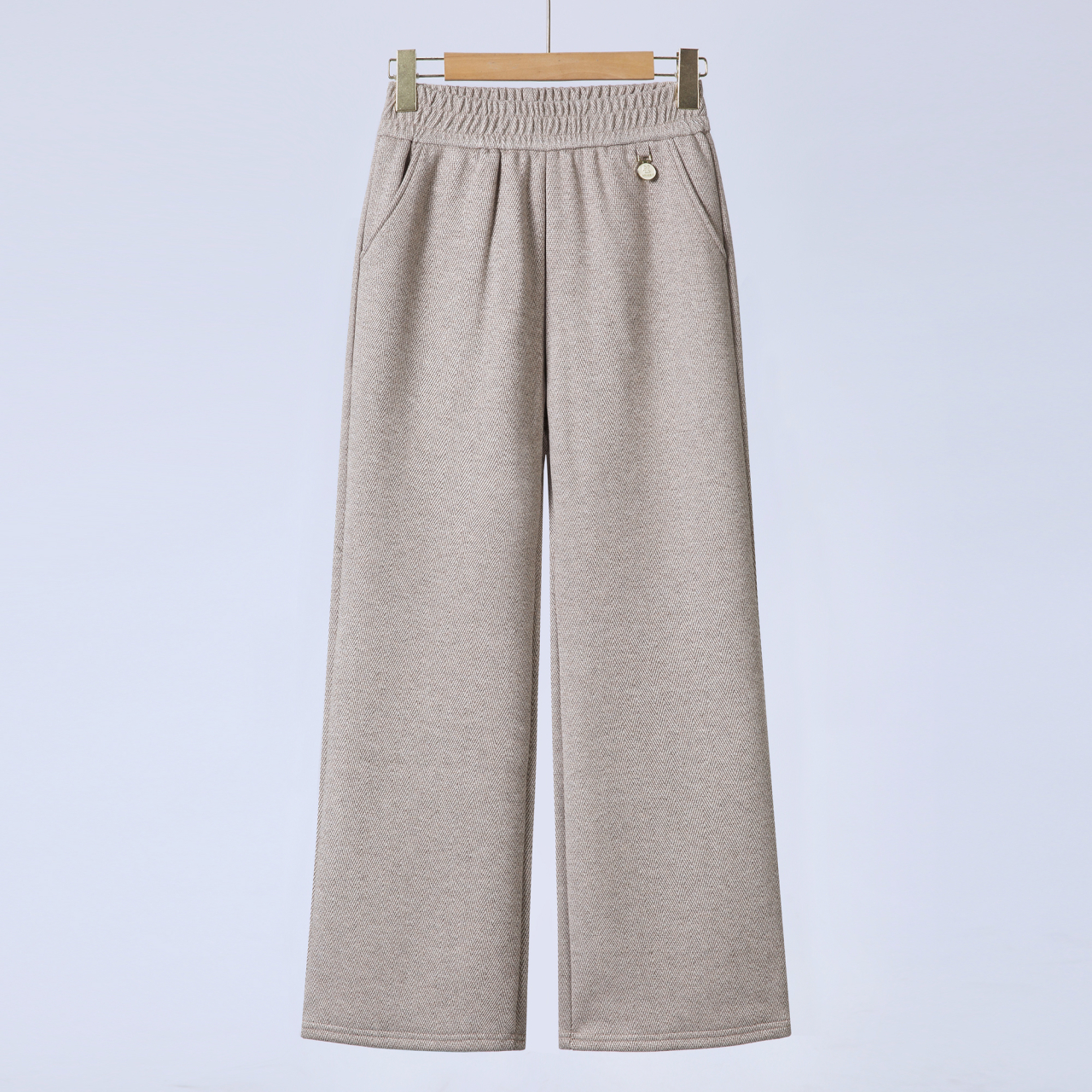 妈妈高腰直筒裤中老年女装肌理休闲风长裤妈妈装冬季加绒加厚