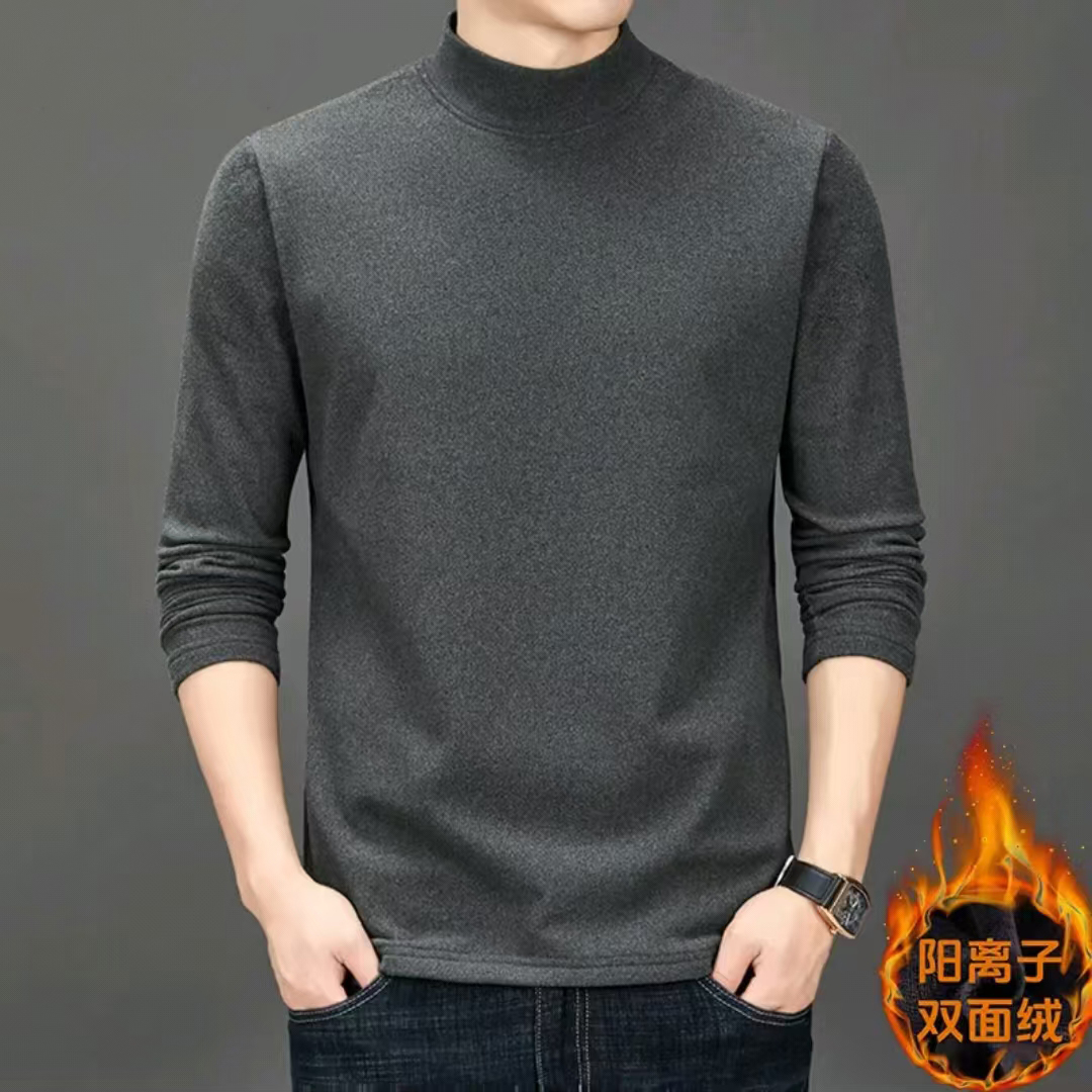 德绒半高领长袖卫衣T恤百搭男秋冬季潮流休闲卫衣内搭外套打底