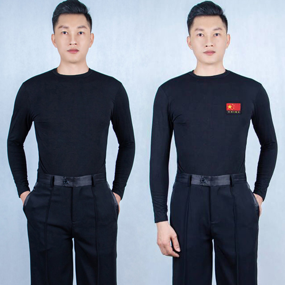 男摩登舞国标舞服拉丁舞广场舞交谊舞服舞蹈服长袖练功跳舞服上衣