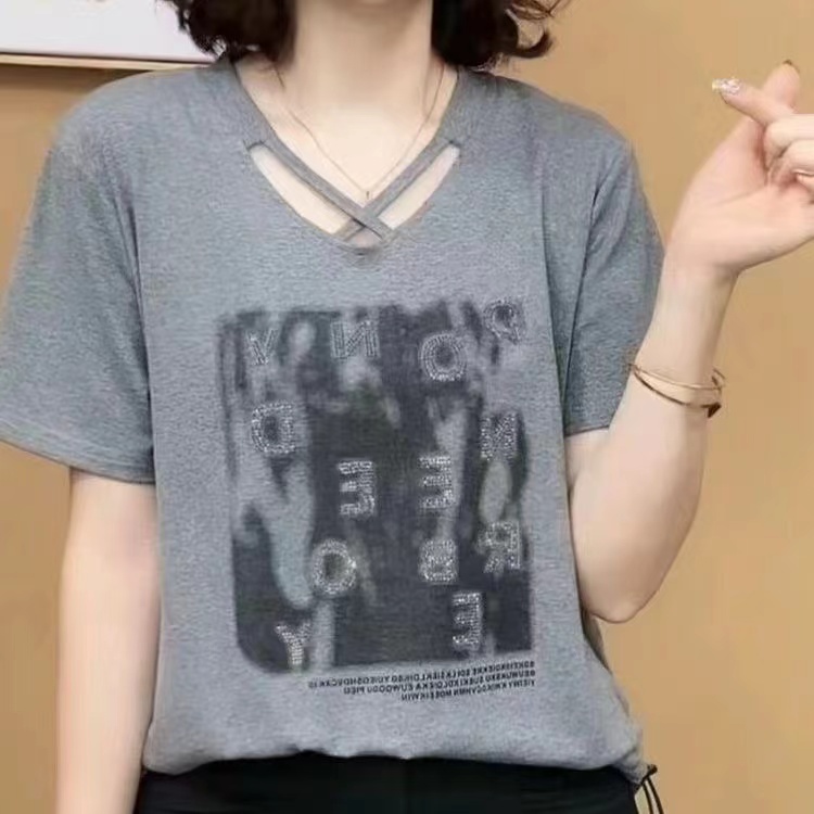 高档2025夏新款女士短袖T恤气质百搭小衫修身显瘦洋气减龄上衣