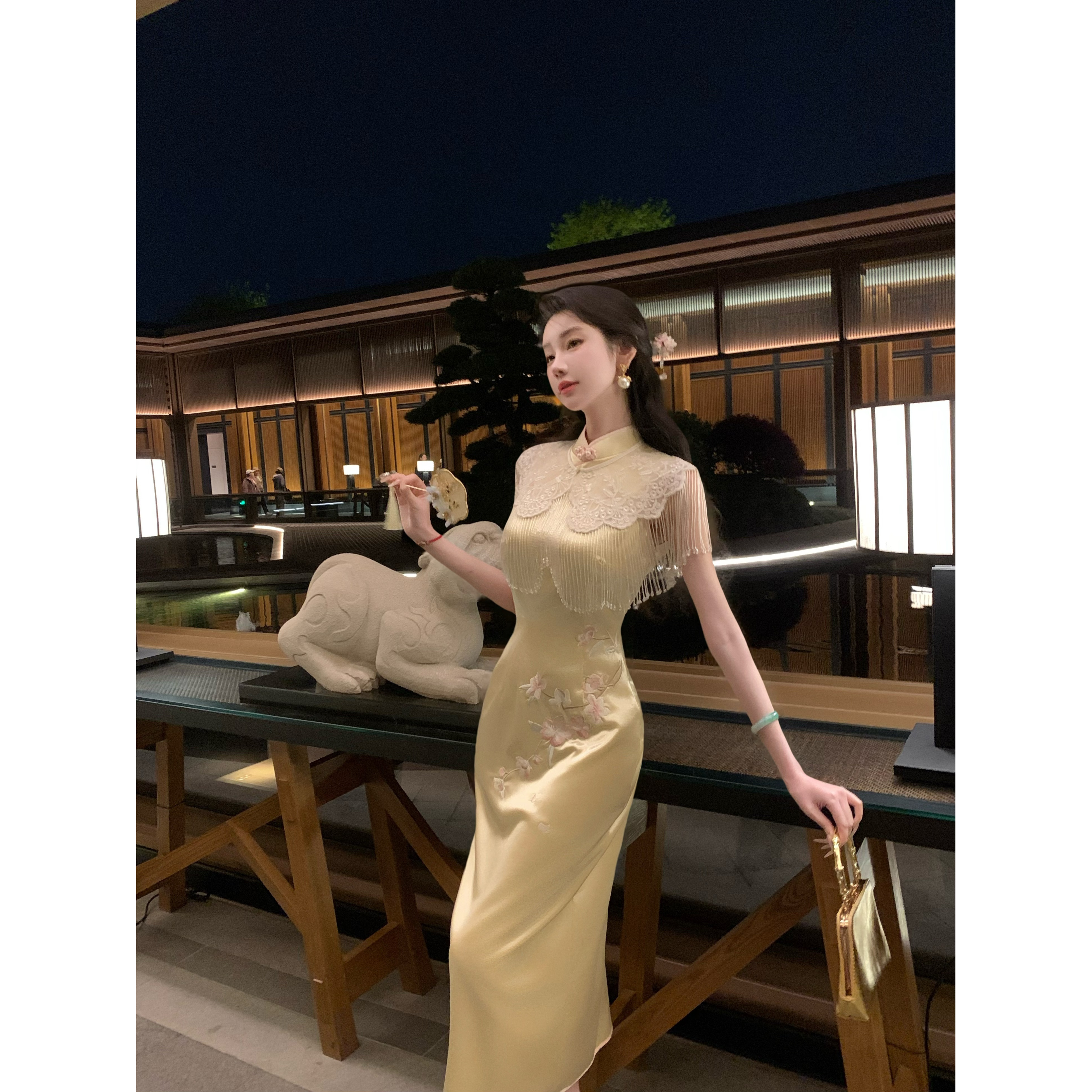 【雅乔定制】桃宴金缕 精致桃花刺绣新中式国风旗袍裙DYJJ-25030865