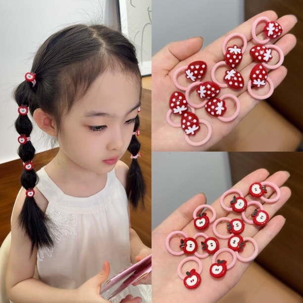 10根装新款可爱红色系草莓苹果薯条儿童发圈宝宝拇指圈扎头小皮筋