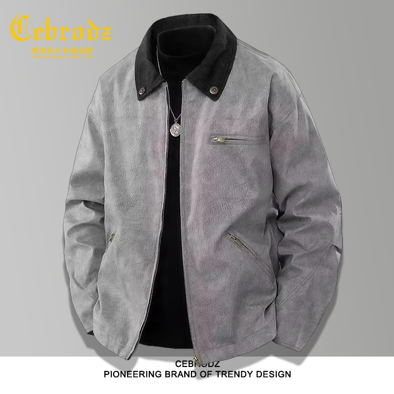 法国Cebrodz复古工装夹克男春秋季潮牌百搭宽松休闲外套翻领上衣