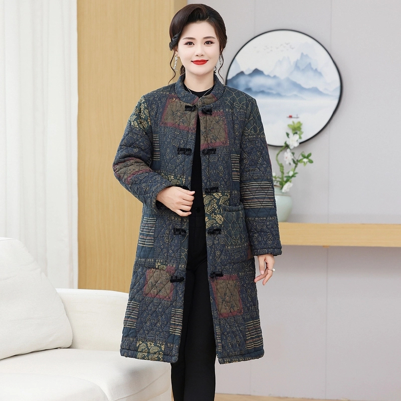 妈妈装气质洋气棉衣中老年复古棉袄中年冬季中长款加厚时尚加绒