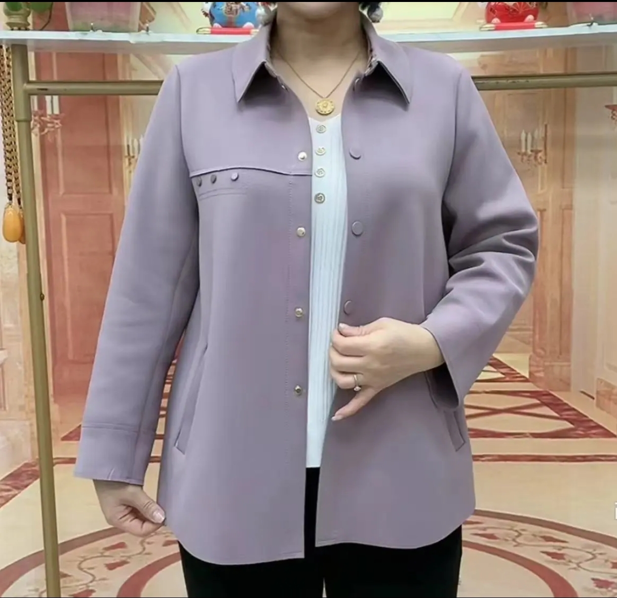 时尚百搭纽扣开衫外套2025春秋新款轻职风女士纯色polo领上衣