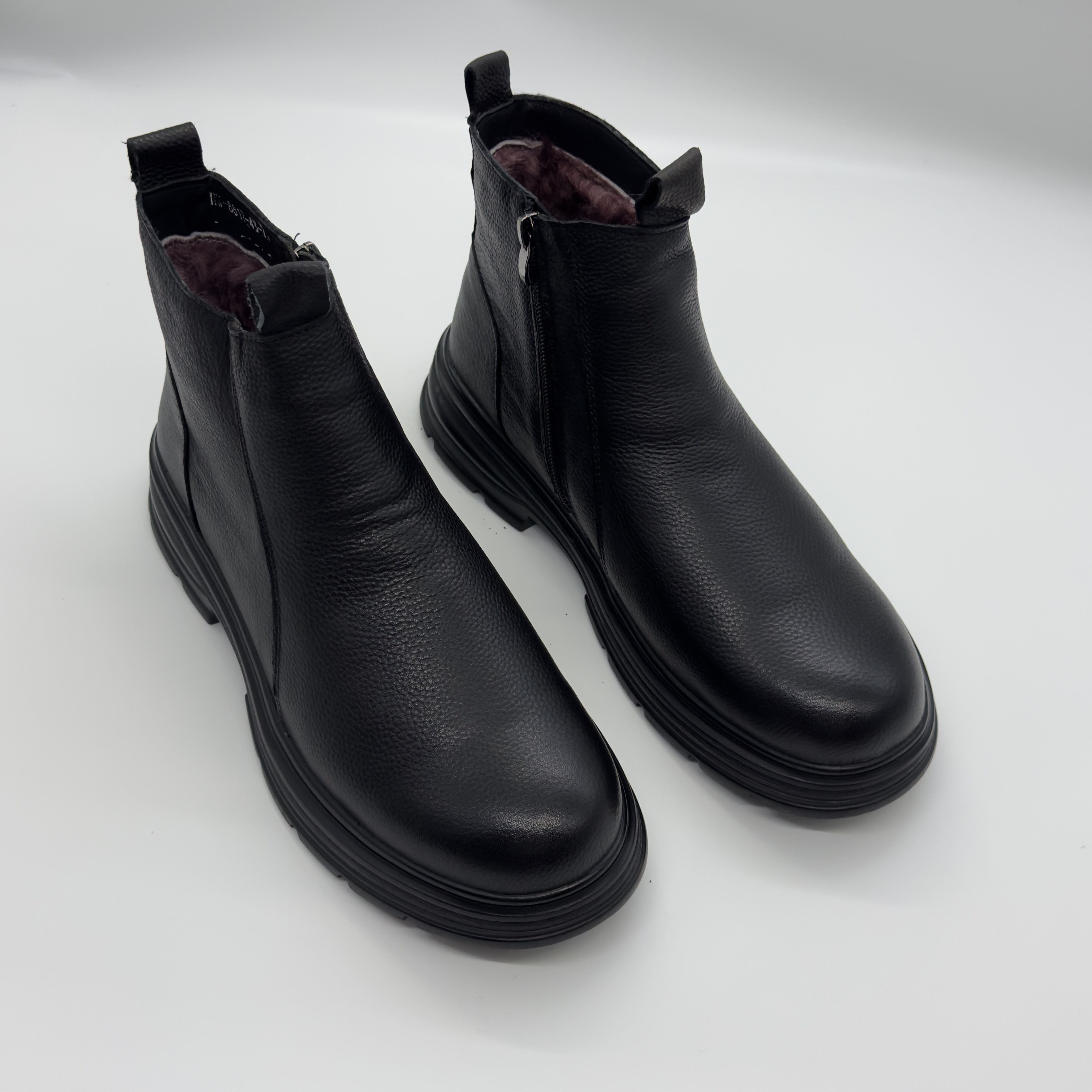 极简风牛皮羊毛皮毛一体平跟高帮冬季男鞋8888