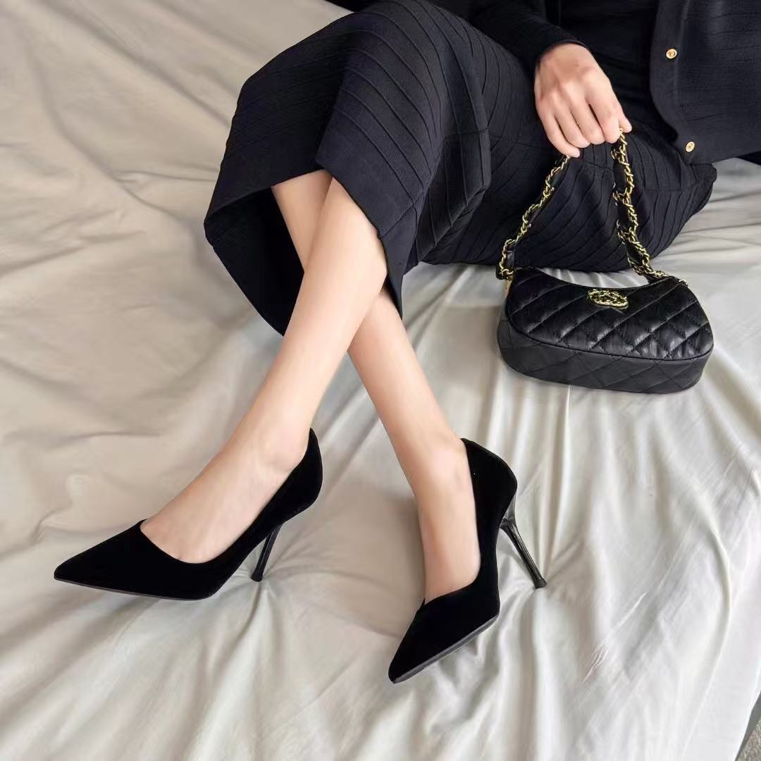 【小贝家】一代8cm仙女风尖头细跟单鞋女韩版时髦小姨风高跟鞋3062