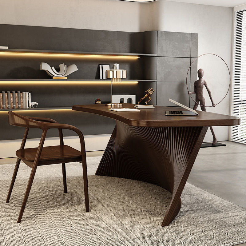 意式极简现代家用书桌老板办公桌异形设计师茶台写字台扇形书法桌