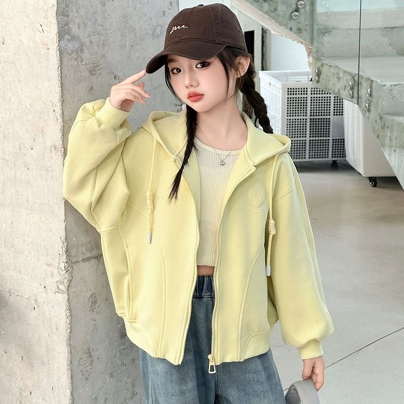 女童外套春秋装2025新款中大童洋气春秋儿童女孩春装连帽宽松上衣