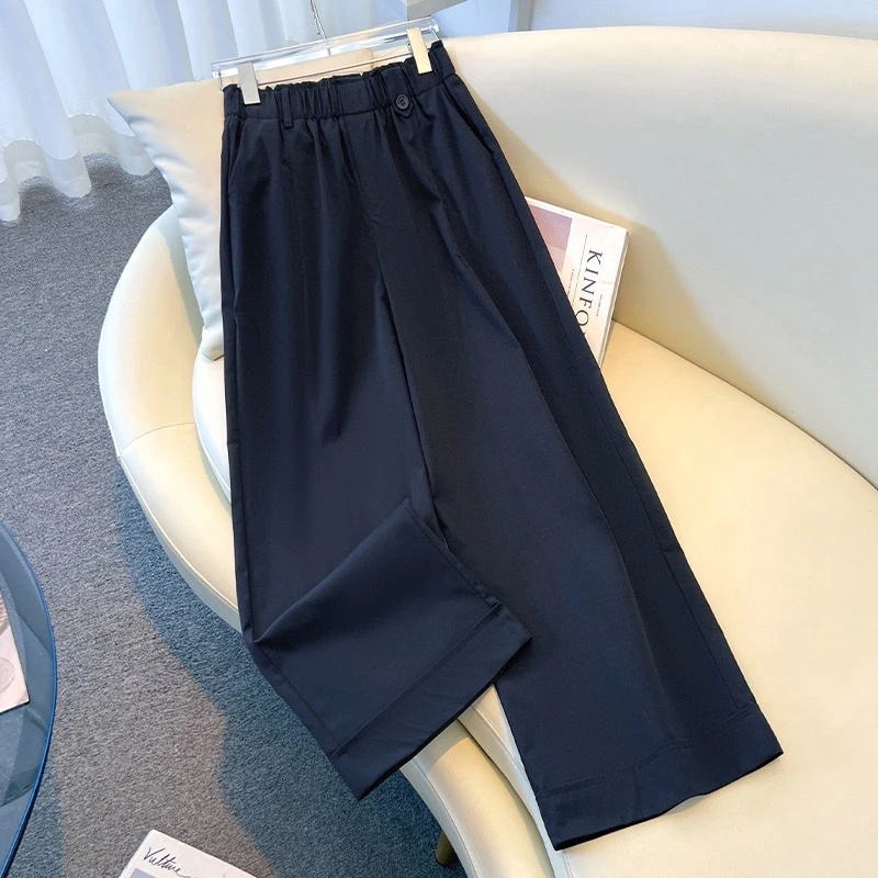 夏季阔腿裤女透气拼接直筒裤休闲裤百搭宽松高腰深档春夏九分裤子