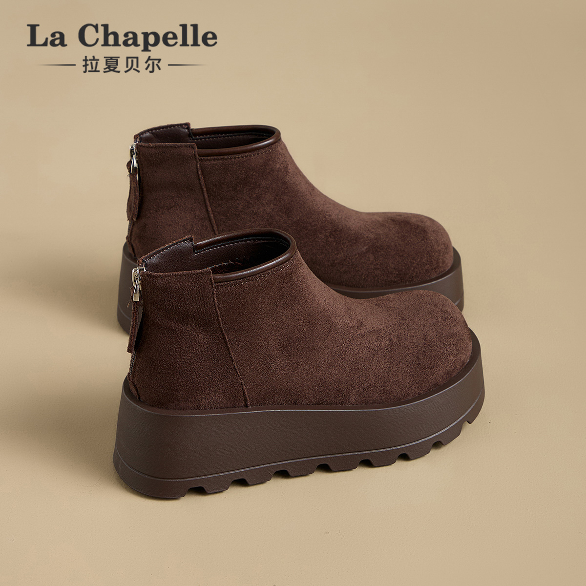 拉夏贝尔厚底马丁靴女2025年秋季新款超火复古潮流高帮休闲勃肯鞋