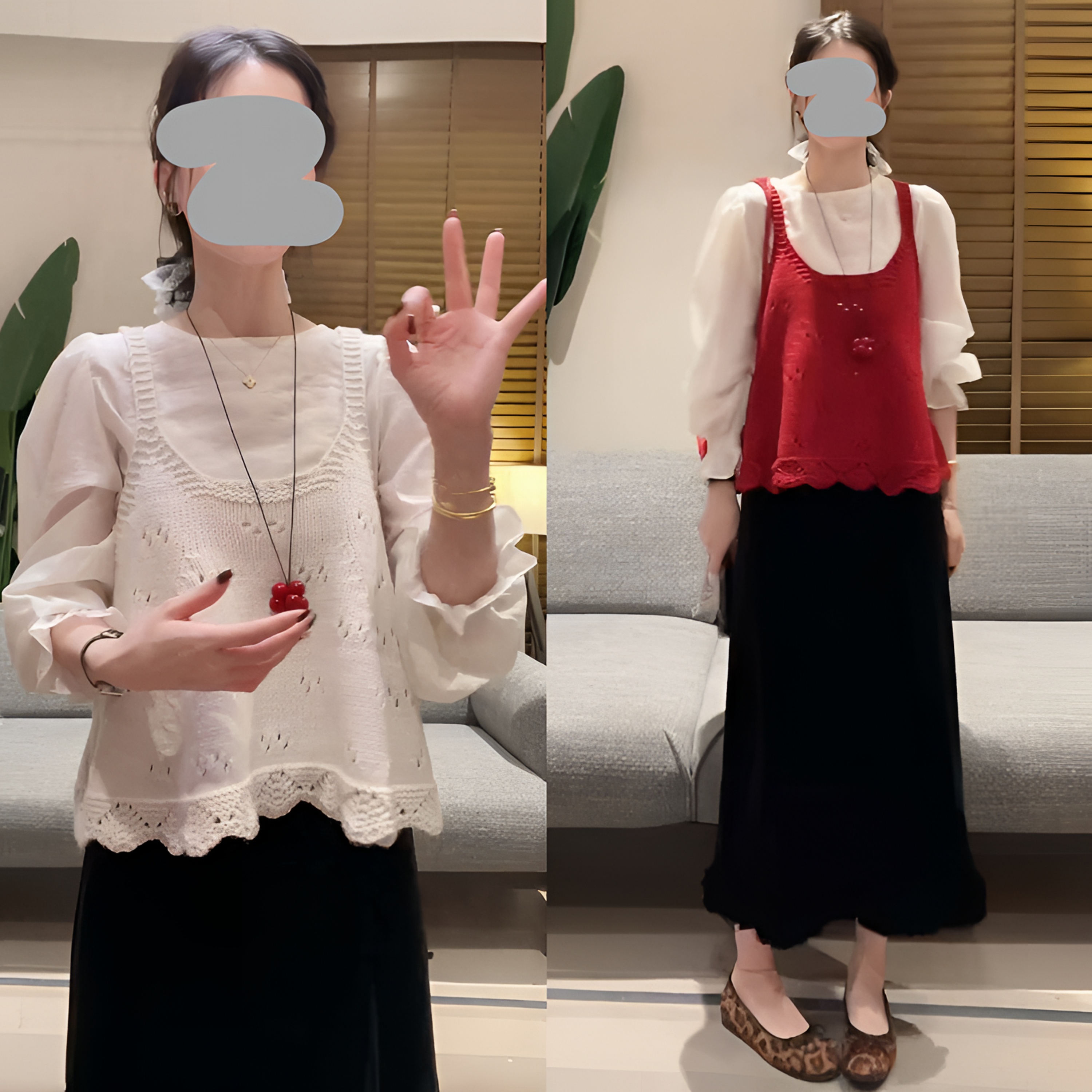 2025秋冬针织背心叠穿马甲圆领衬衫上衣显瘦丝绒半身裙气质套装女