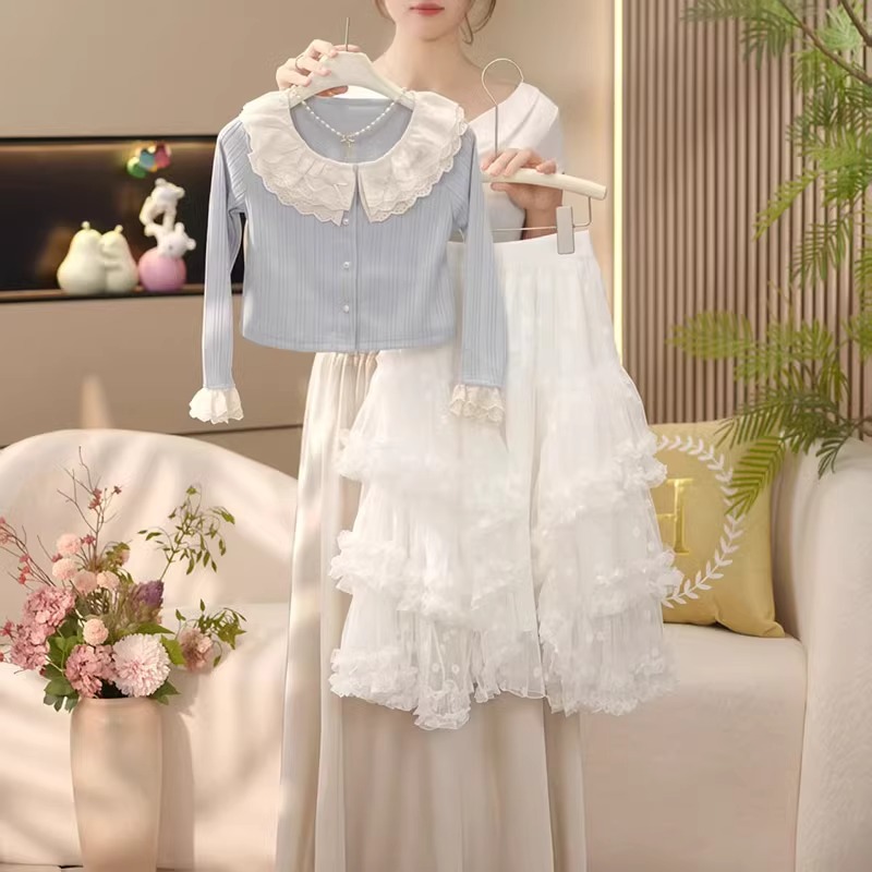 女童套装春秋季2025新款儿童洋气开衫上衣小女孩初春蛋糕裙两件套