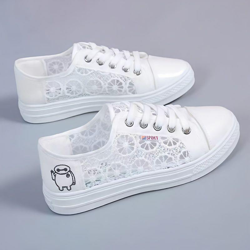 范哲萨小白鞋2025夏季新款网鞋女透气蕾丝网面帆布时尚学生软底韩