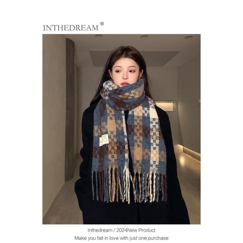围巾冬季女高级感格子披肩2024新款百搭韩系氛围感男围脖加厚两用
