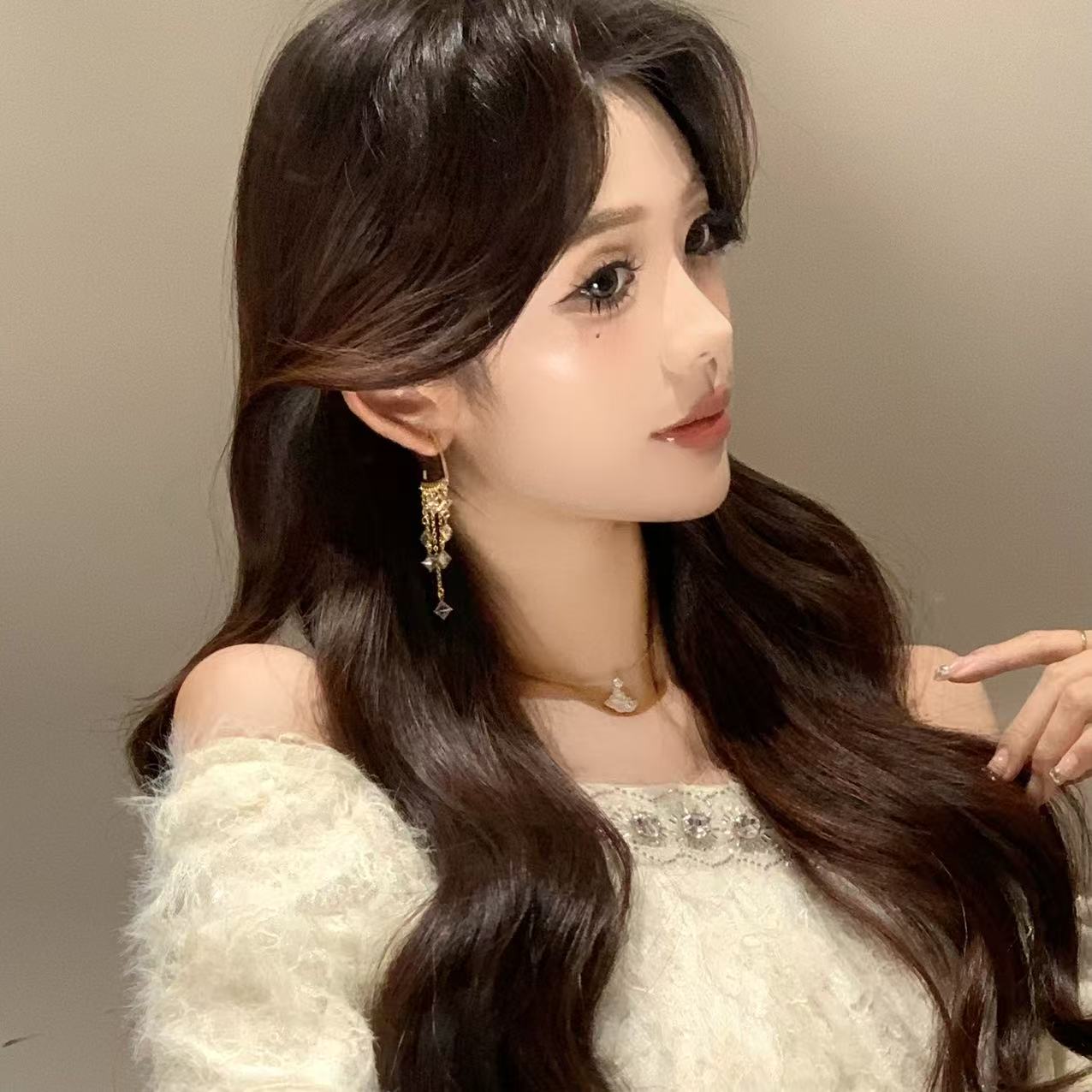 FULL GIRLISH耳环02582金色几何流苏耳钉耳饰