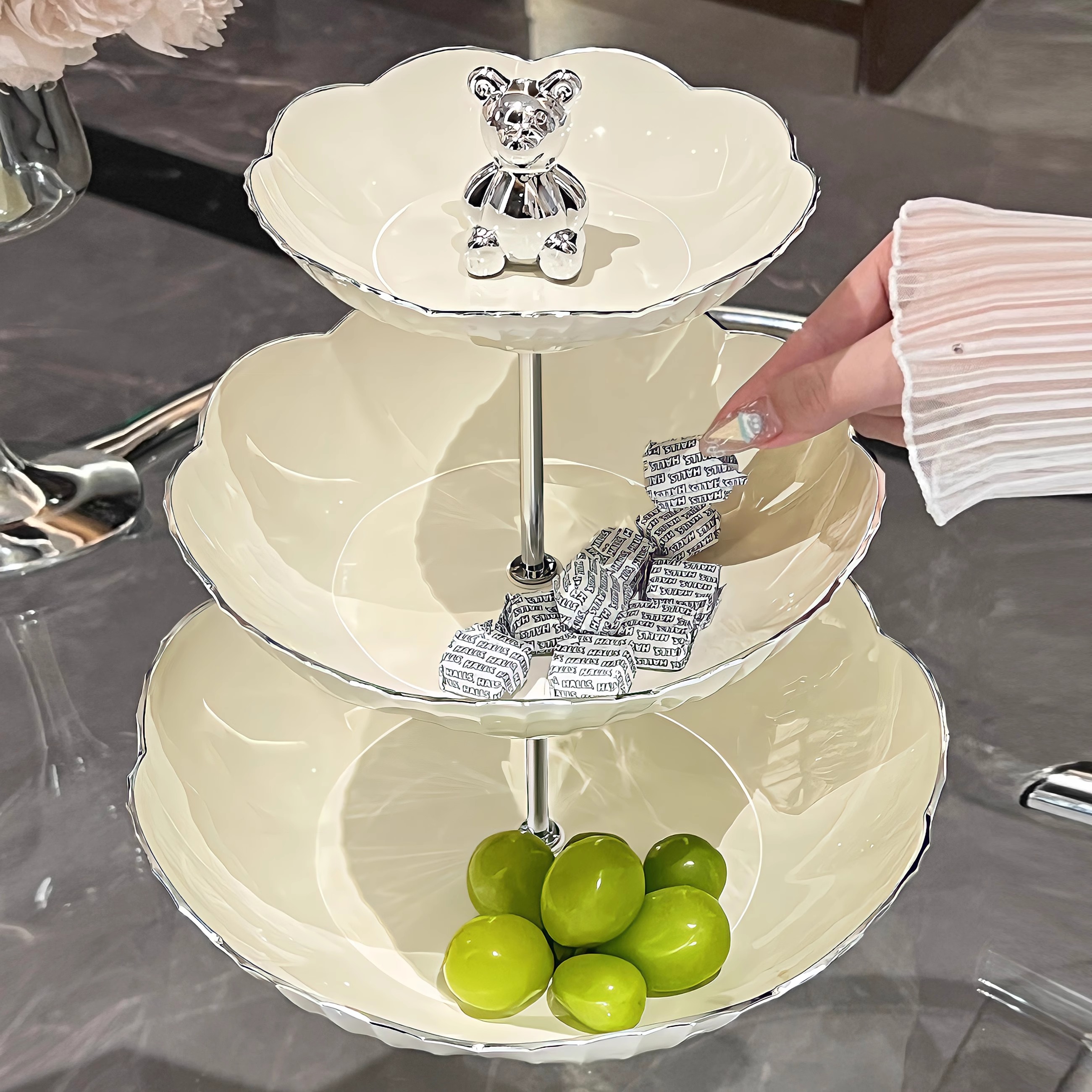 轻奢高档水果盘家用客厅茶几摆件前台糖果摆放零食盘塑料多层果盘