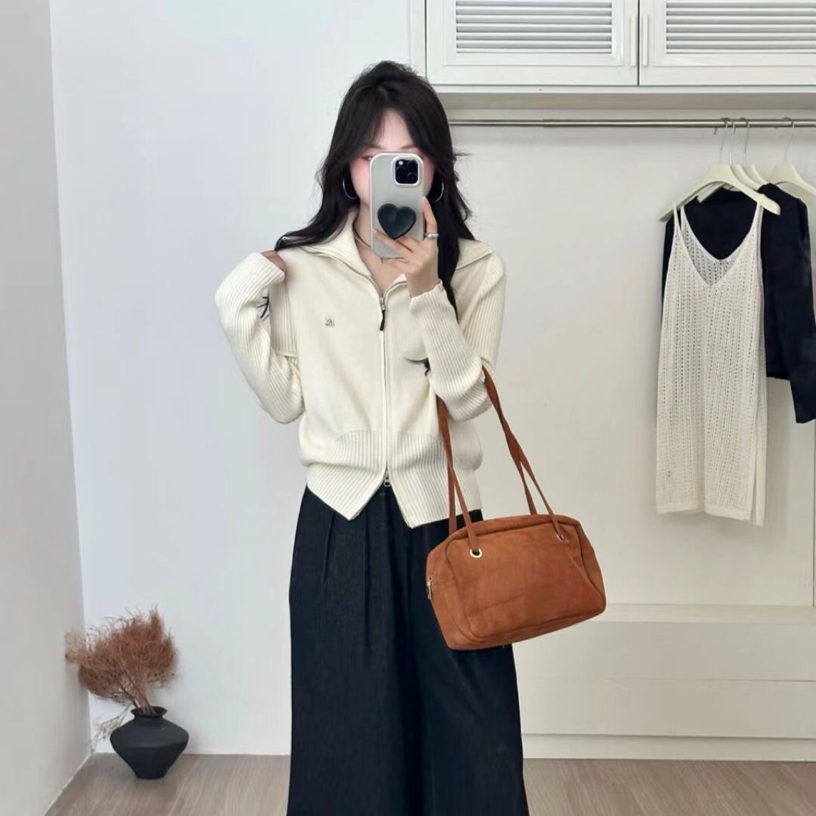 秋冬新款翻领双拉链针织开衫毛衣826