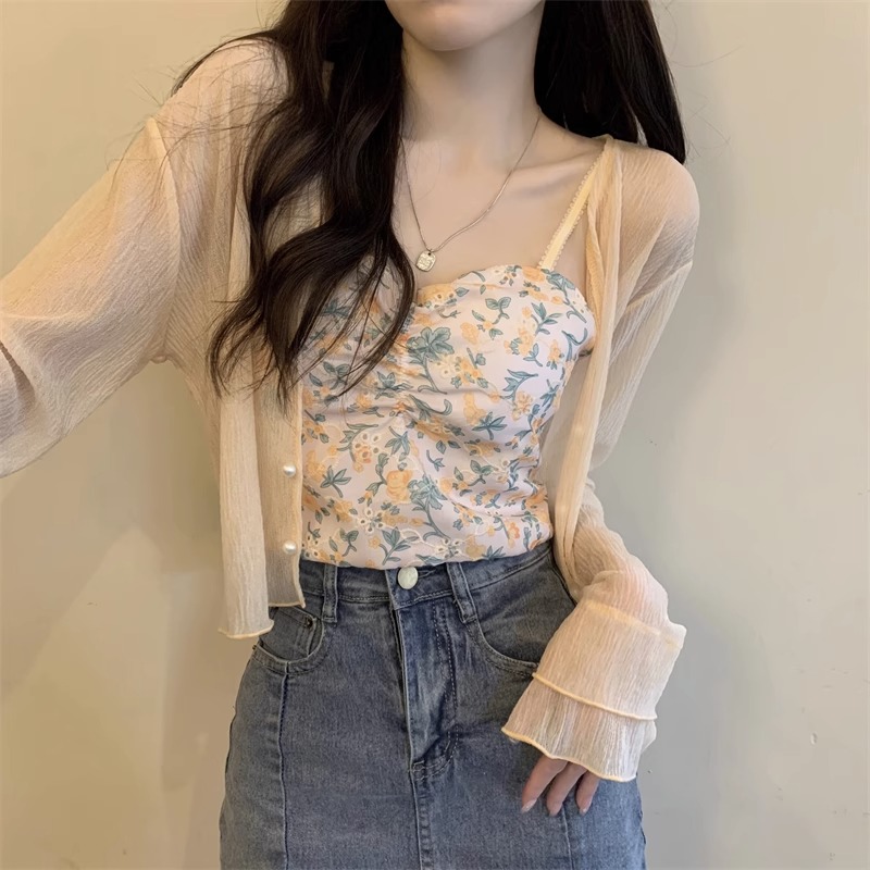 纯欲薄款冰丝针织开衫女夏季外搭披肩小个子空调衫上衣两件套