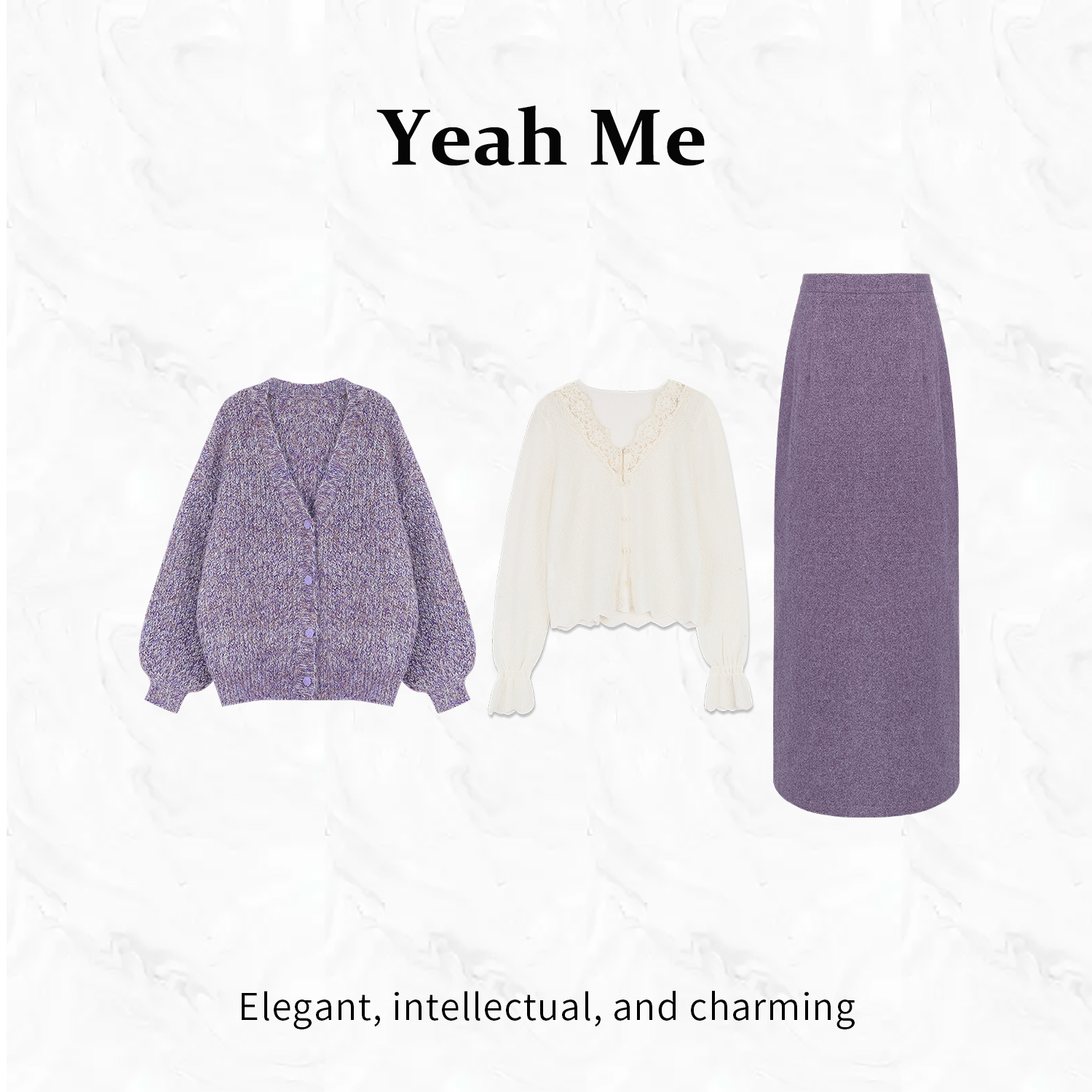 Yeah Me/也觅【薰衣迷花】冬季新款紫色温柔慵懒百搭毛衣半身裙套装